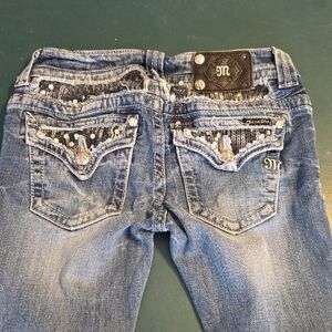 Miss Me Blue Jeans with Silver Sequin Accents